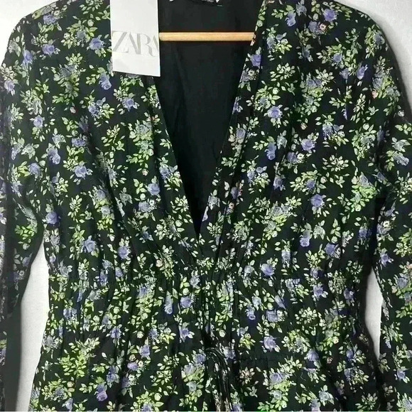 Zara Textured Weave Floral Mini Black Cottagecore Dress Medium - Picture 4 of 7